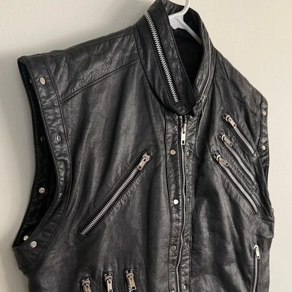 Vintage 80s Black Leather Vest - Michael Jackson - Picture 4 of 5